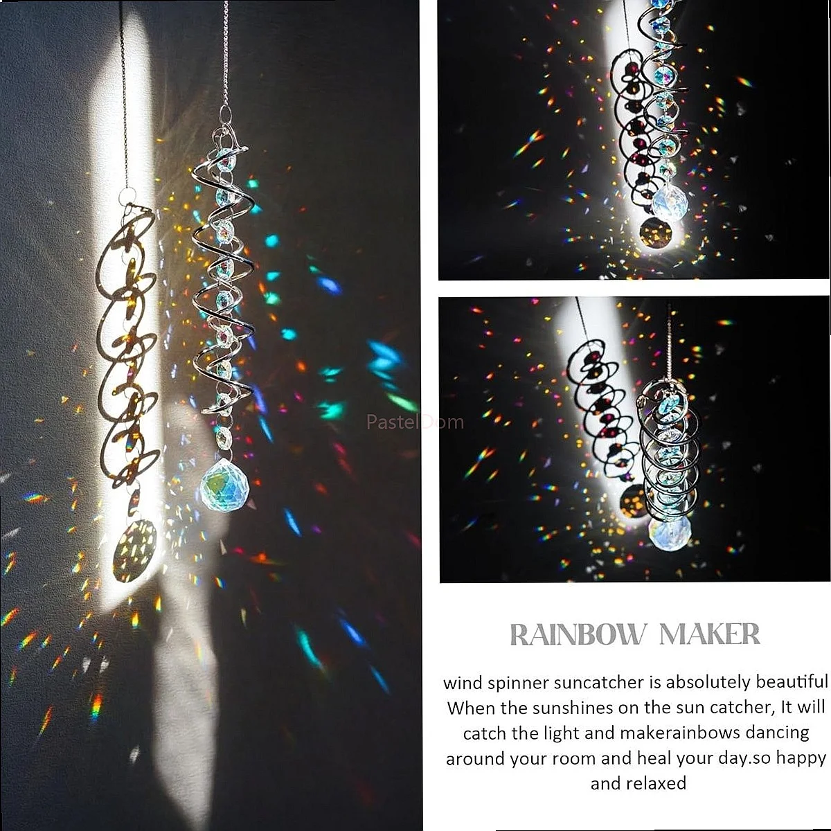 Sun Catcher Wind Chime Rainbow Maker Crystal Pendant Gazing Ball Spiral Tail Spinner Stabilizer Hanging Decor