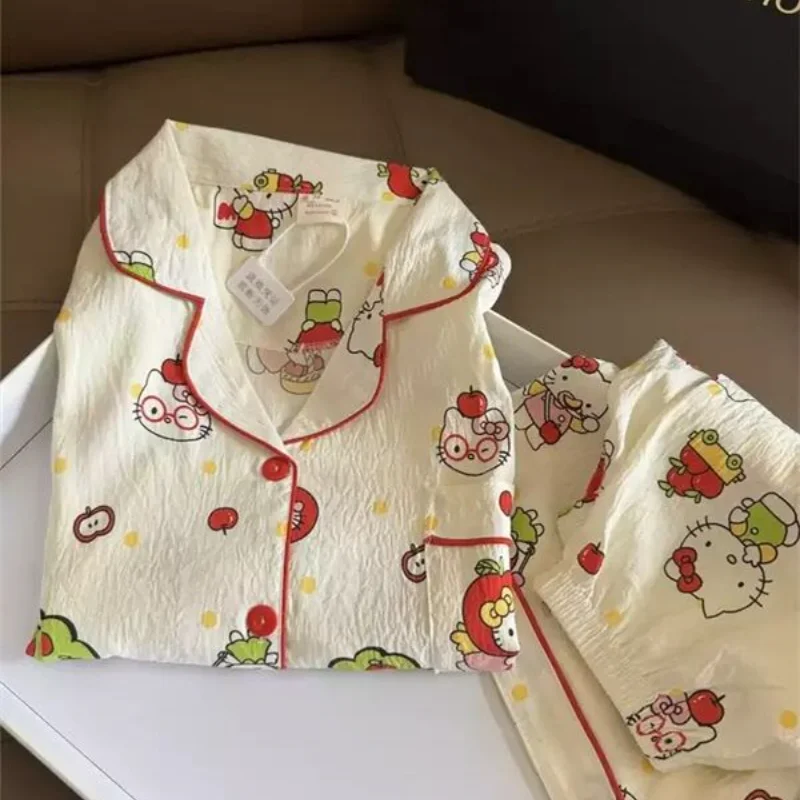 

Sanrio Hello Kitty Women's Pajamas Sets Kawaii Cartoon Summer Casual Sleepwear Short Sleeve Shorts Nightwear Home Suit New Style