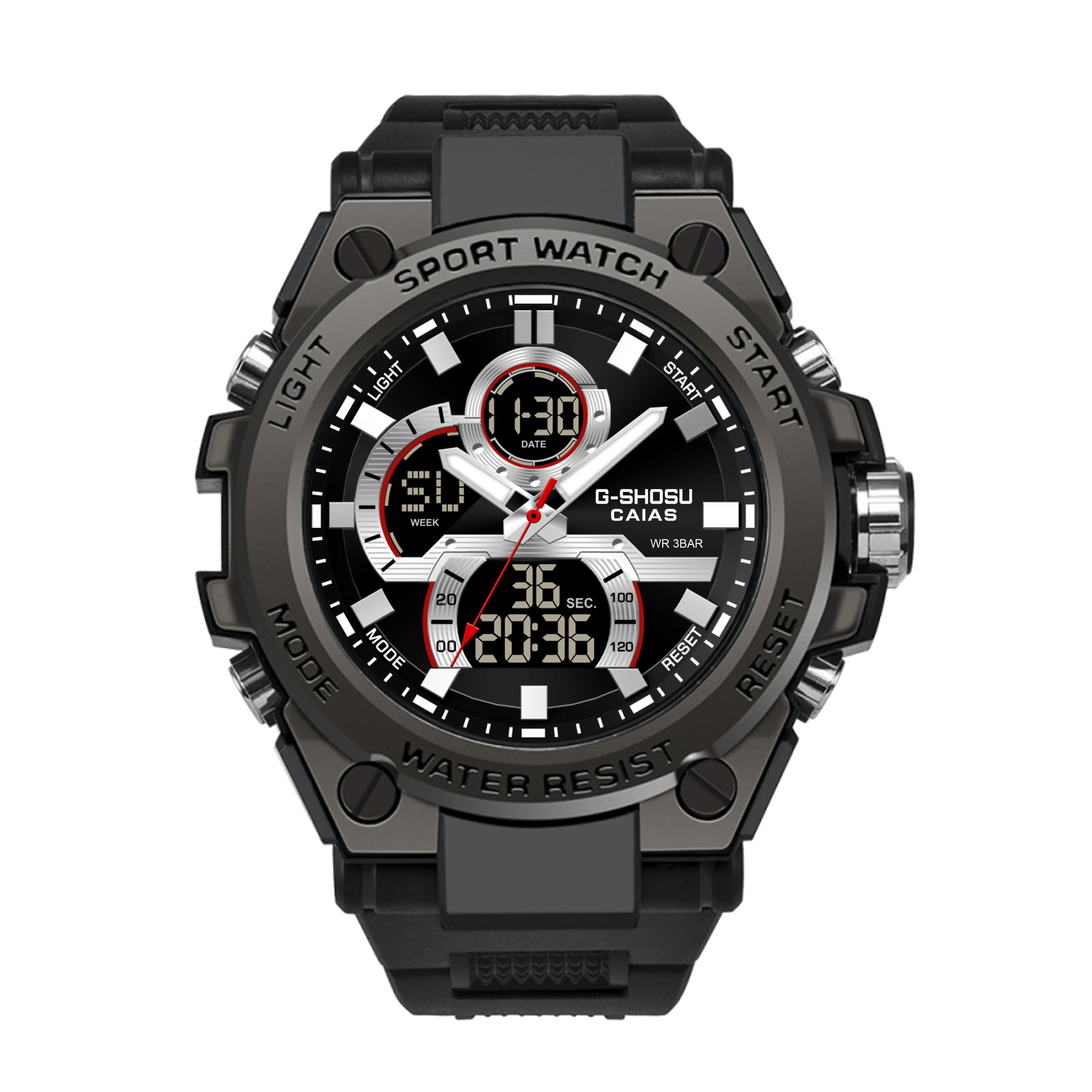 CAIAS Men's Sports Digital Watch with LED Dual Display, World Time, and Full Features – Oak Series
