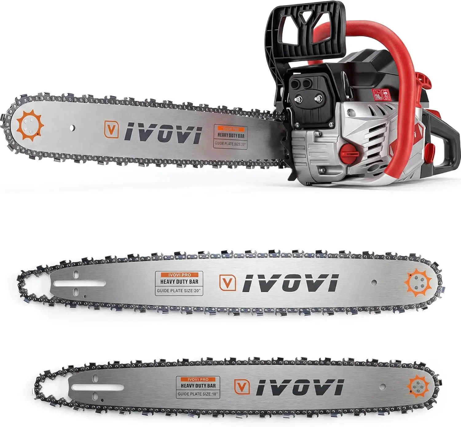 

63CC Gas Powered Chainsaw with 20 and 18 Inch Bars, 3.7HP 2-Cycle Engine for Tree Felling, Logging and Firewood Preparation, Inc