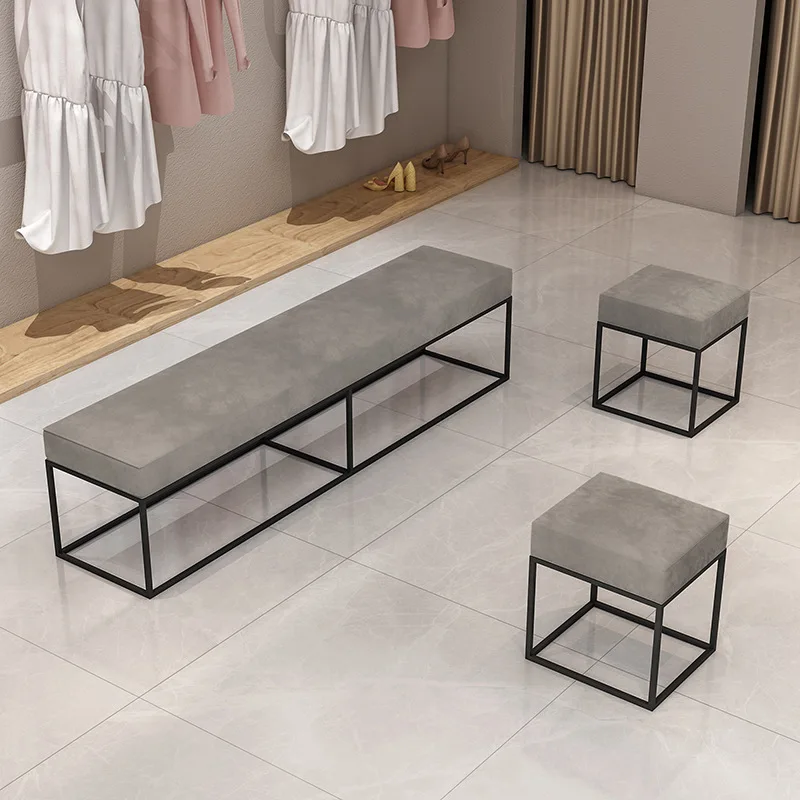 Nordic fitting room clothing store small stool change clothes long strip rest sofa stool soft bag change shoes stool seat cushio