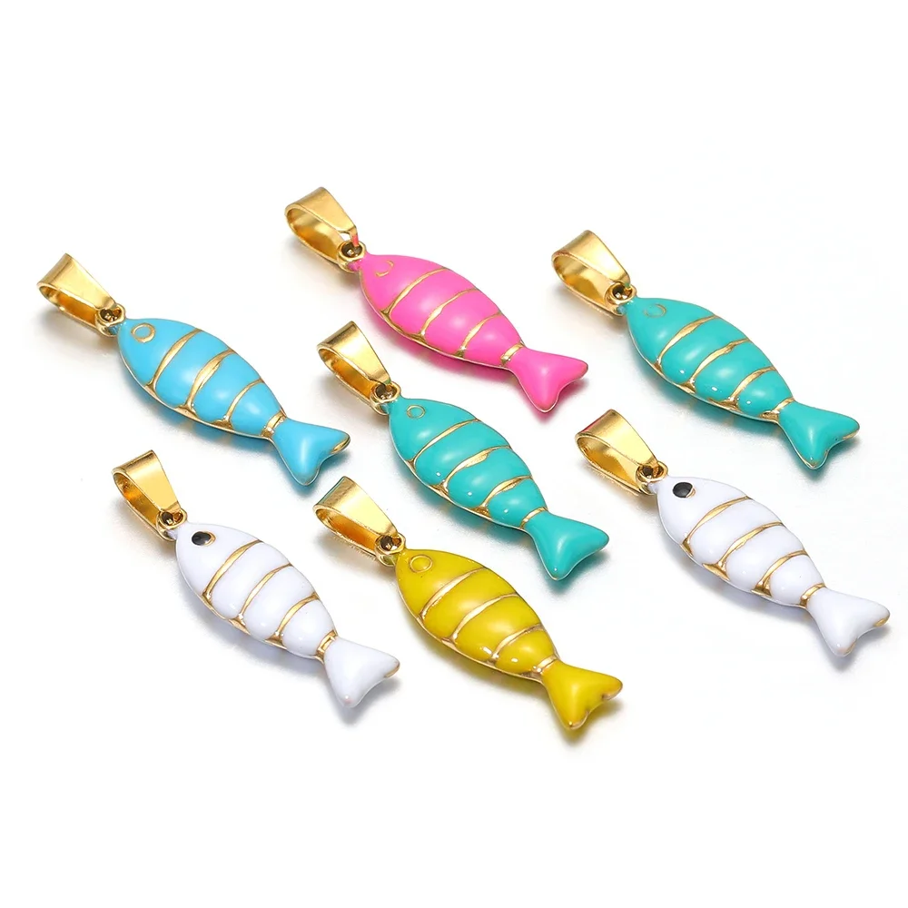 5pcs Stainless Steel Double-sided Enamel Fish Charms Pendants for DIY Fashion Jewelry Making Bracelet Supplies Necklace Findings