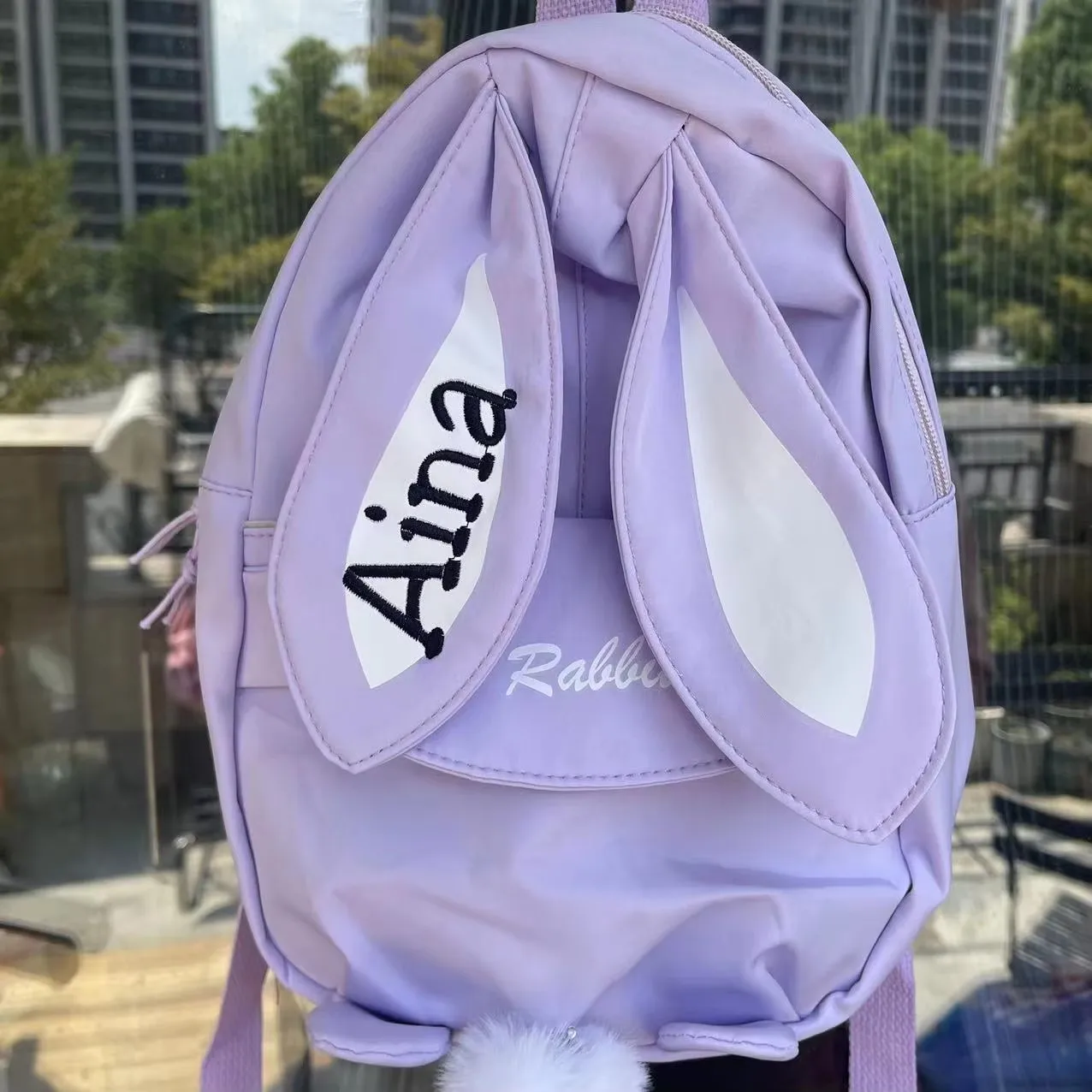 Embroidered Name Bunny Ear Schoolbag Personalized Student Backpack Solid Color Rabbit Ear Bag for Girls Custom Birthday Gifts