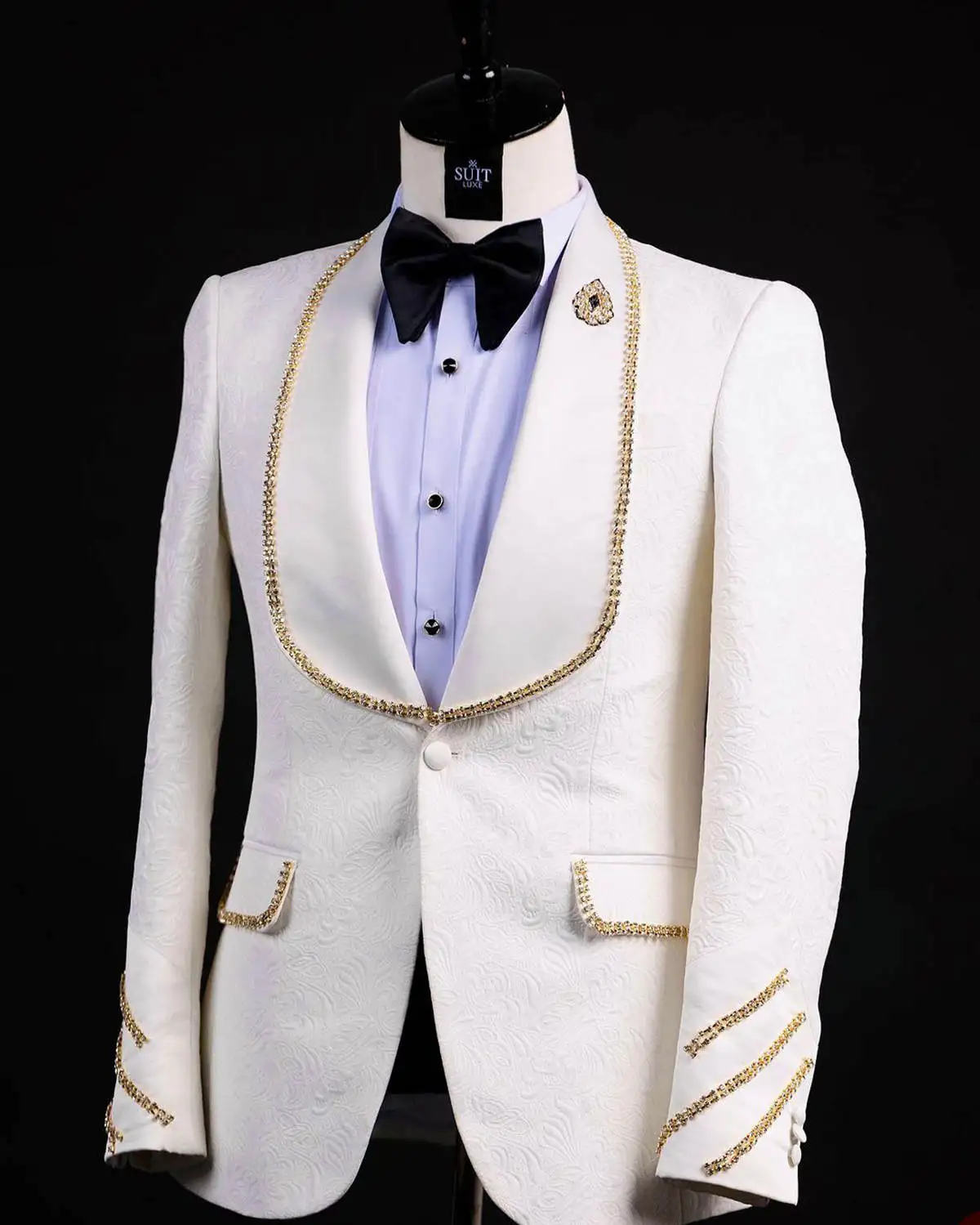 Abiti da sposa da uomo di lusso con scialle risvolto smoking monopetto con strass smoking sposo festa 2 pezzi blazer pantaloni abito personalizzato