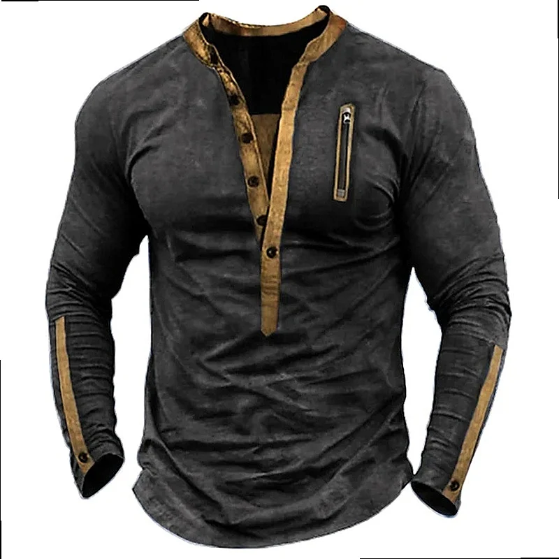 Men's Tactical Henley Tee Shirt Outdoor Summer Contrast Zip T-Shirt Casual Blouse Top