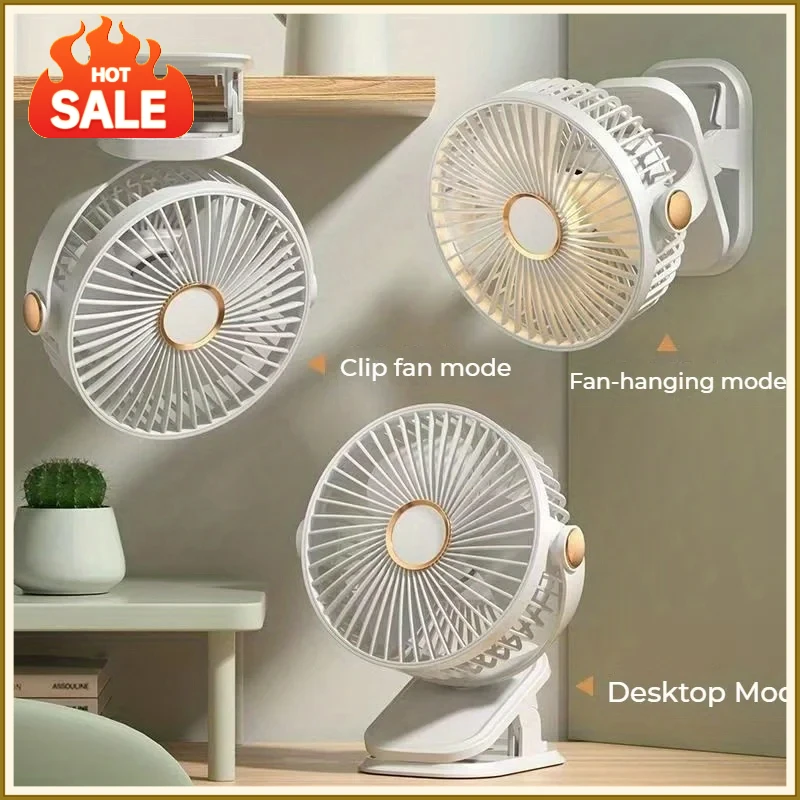 Ultra-quiet Mini Fan, 5-Speed+Night Light, USB Rechargeable, 2Colors, Hanging/Clip/Desk, Brushless Motor, Bedroom Camping Travel