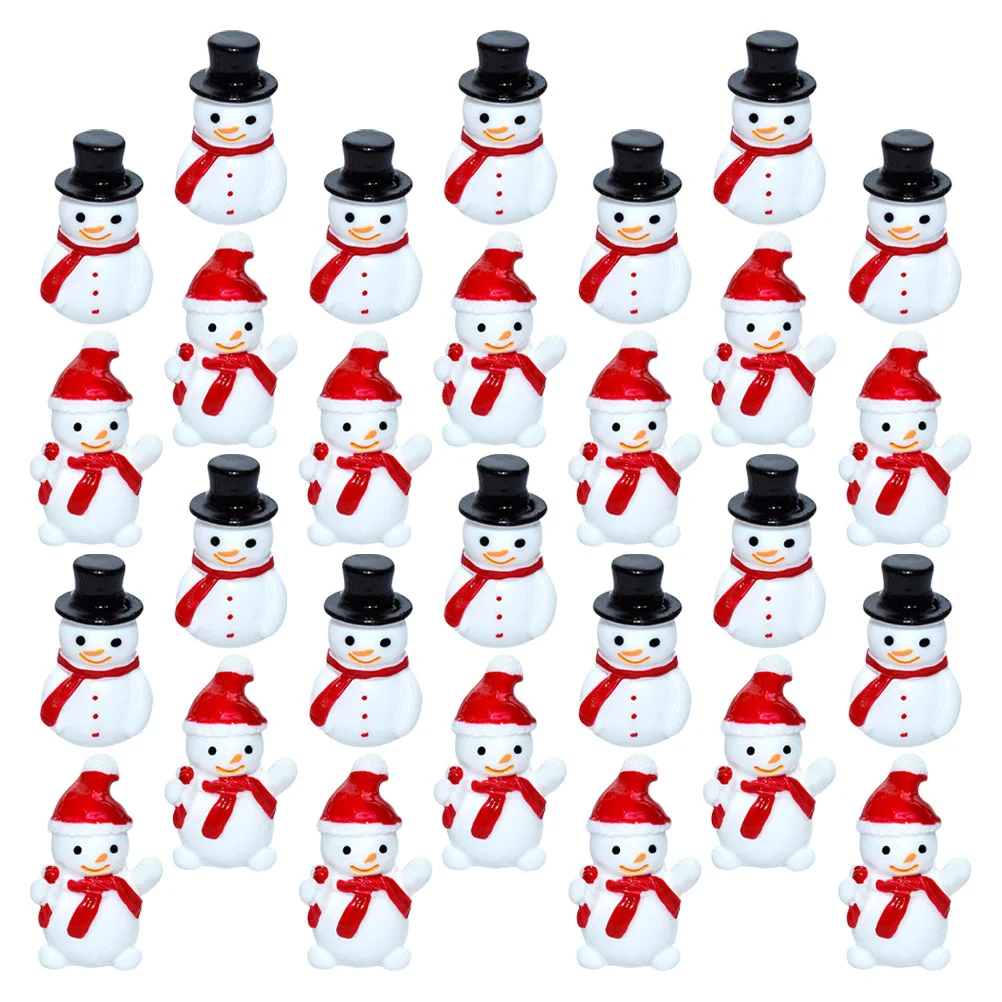 40 Pcs Christmas Snow Globe Figurines Mini Snowman Statue Micro Landscape Ornaments Play House Toys (black Hat + Red Hat) 40pcs