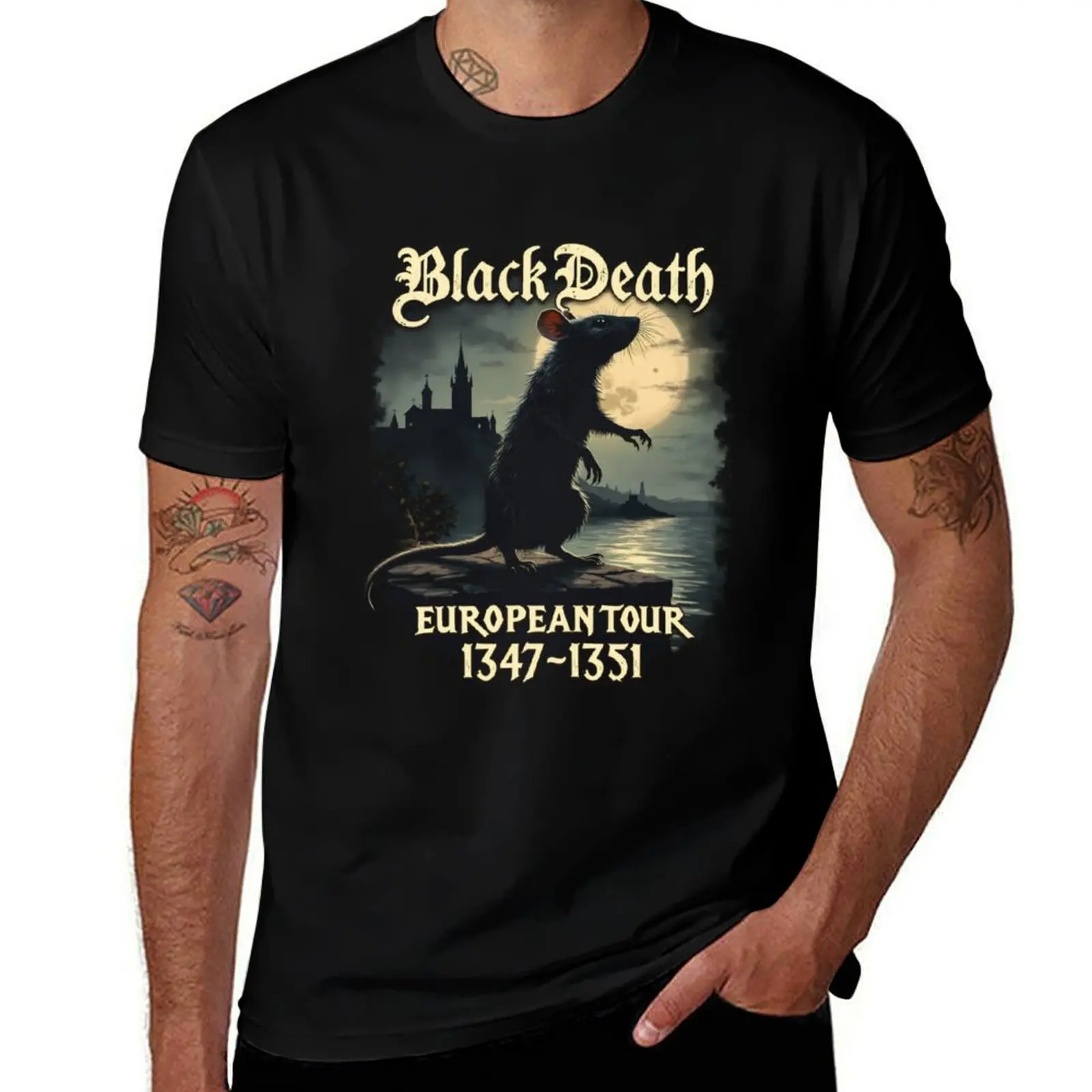 T-shirt Black Death European Tour 1347 - 1351, T-shirt imprimé pour usage quotidien