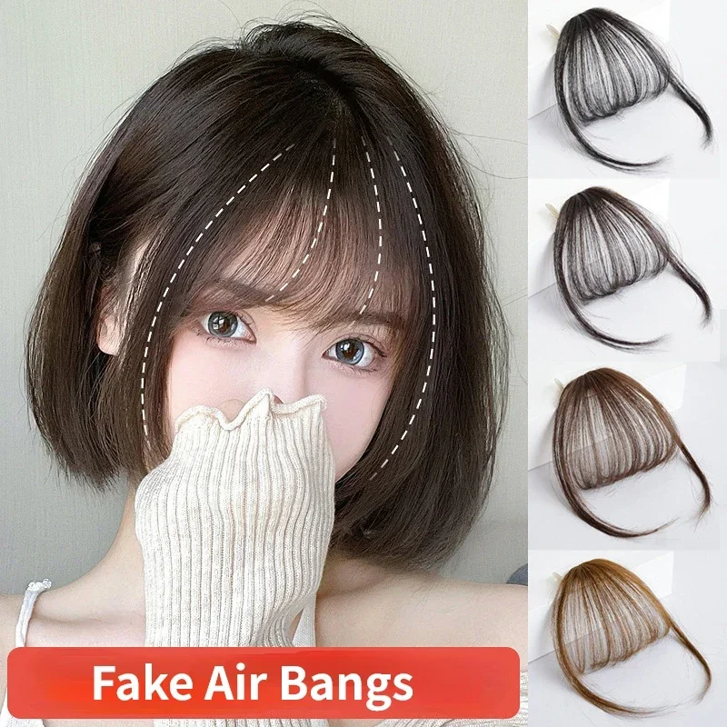 New Korean Fake Air Bangs Hair Clip-In Extension Synthetic Fake Fringe Natural False Hairpiece for Women Girls Hair Clip in Bang