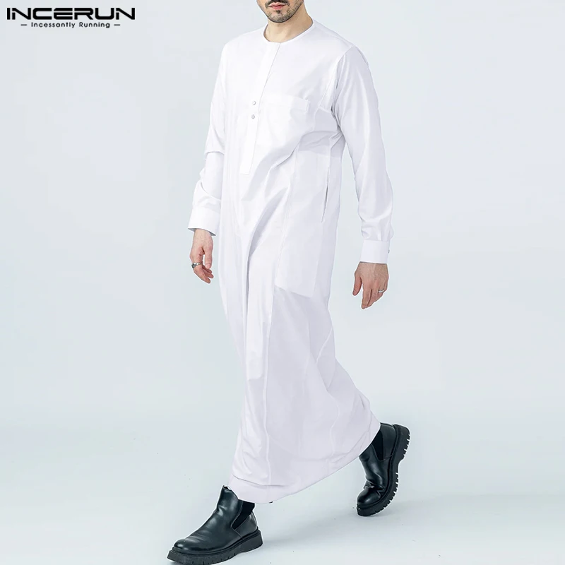 

Muslim Style Men's Robe Islamic Hot Sale Simple Solid All-match Jubba Thobe Casual Long Sleeved Arabic Kaftan S-5XL INCERUN 2023