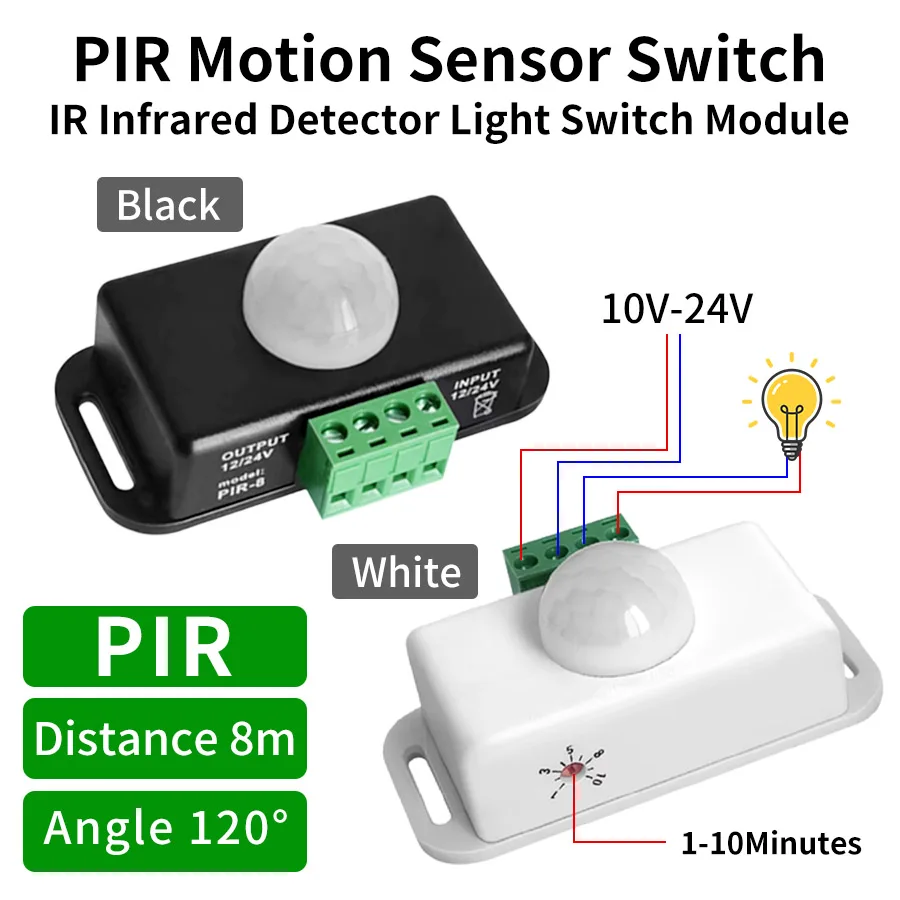 12 فولت-24 فولت 8A الأشعة تحت الحمراء جسم الإنسان الاستشعار تأخير تعديل مستشعر الأشعة تحت الحمراء مفتاح ذكي جسم الإنسان الاستشعار التلقائي LED قطاع الضوء #5