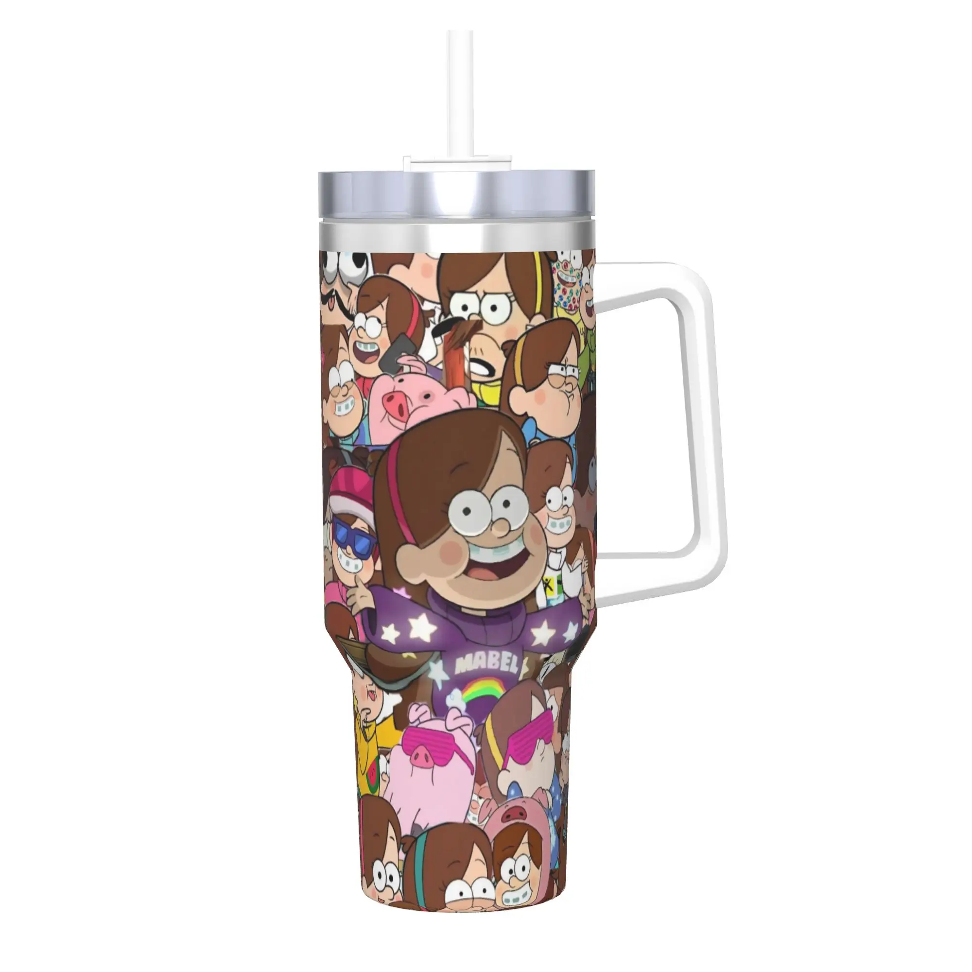G-Gravity Falls Tumbler With Straw  Stainless Steel Mug Double Wall Vacuum Insulated for Cold Or Hot 40oz