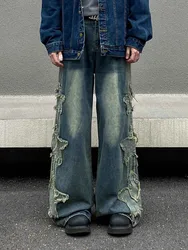 2026 Ropa Y2K Streetwear Star Patch Embroidery Baggy Stacked Jeans Pants For Men Clothes Wide Leg Old Straight Denim Trousers