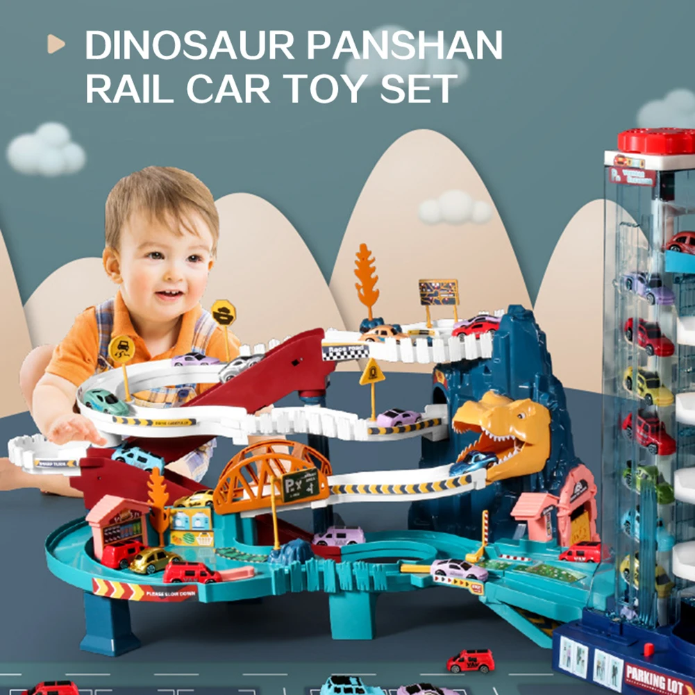 

DIY dinosaur themed car playset for kids Flexible car track with dinosaurs and electric cars Present for Kids Christmas Birthday