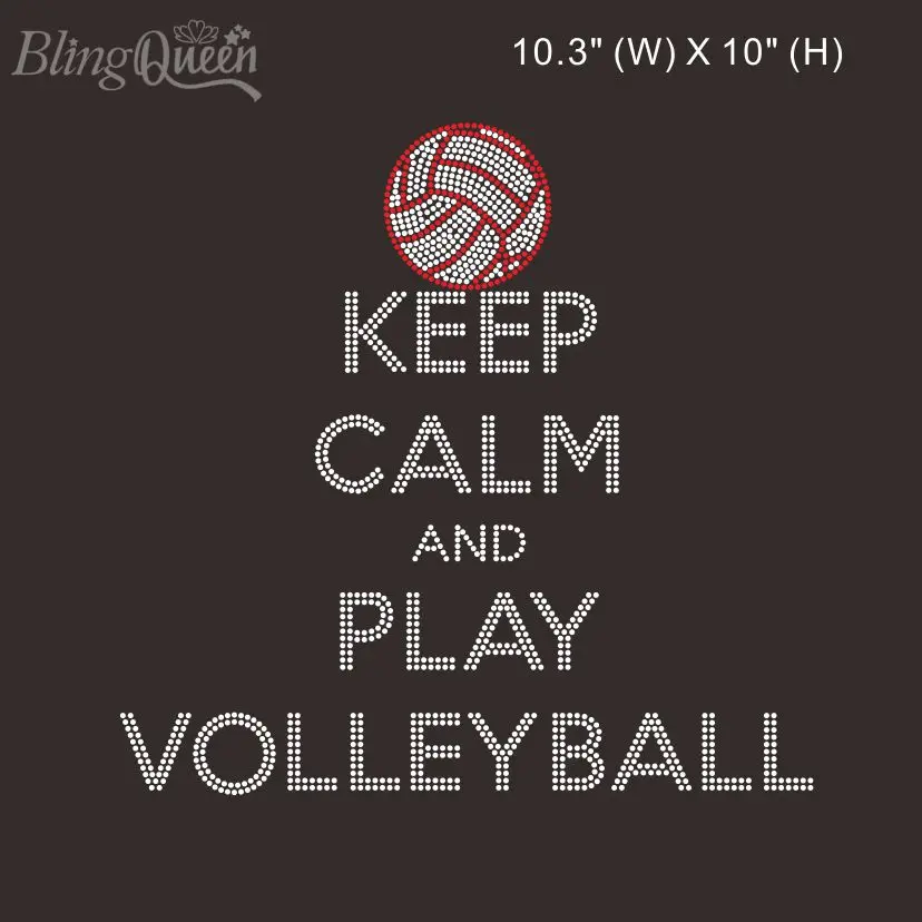 BlingQueen-Korean Rhinestone Transfers, Keep Calm and Play, Volleyball Design, 25Pcs Lot