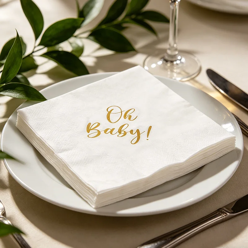20Pcs Oh Baby Disposable Paper Napkins Suitable for Baby Shower, Parties, Birthdays, Gender Reveal Table Decoration Supplies