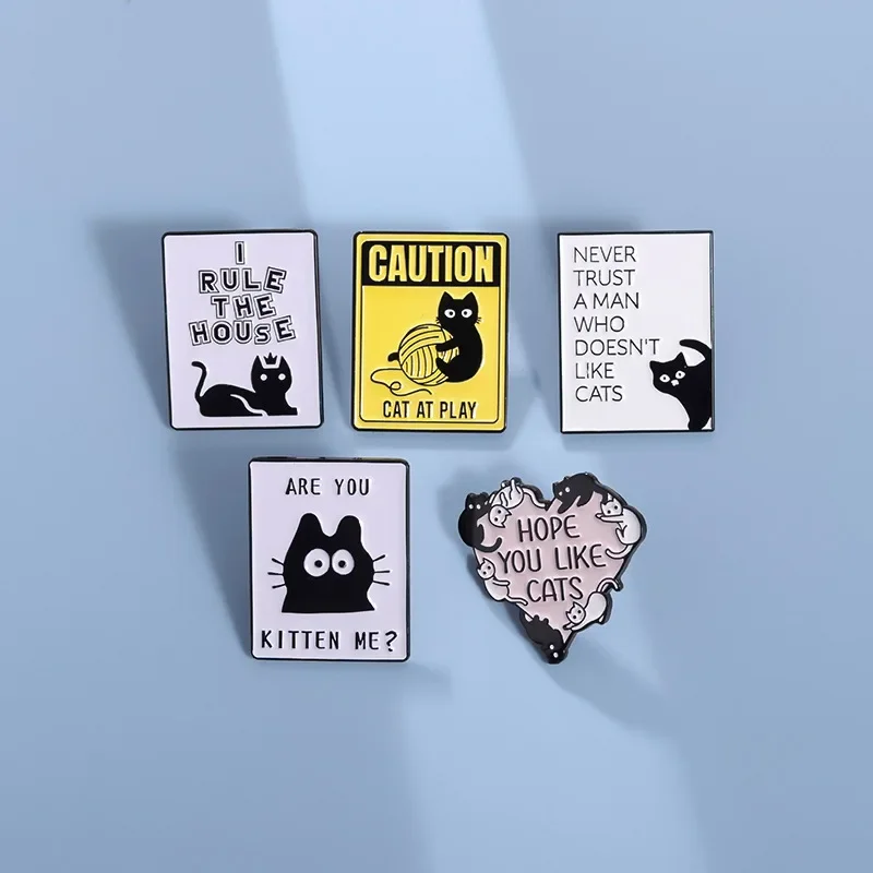 Cute Black Cat Enamel Pins Never Trust A Man Who Doesn't Like Cats Brooch Lapel Backpack Badge Jewelry Gifts Drop Shipping