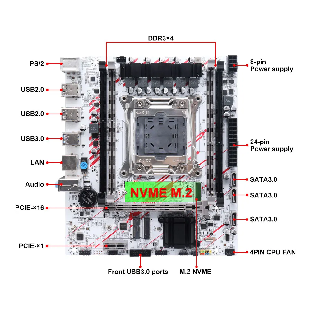 X99 DDR3 Motherboard LGA 211-3 Supports E5 2666 V3 2696V3 Xeon CPU Processor DDR3 Memory NVME NGFF WIFI M.2 Four Channel