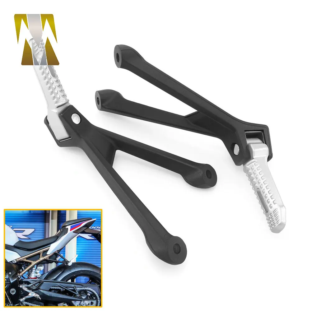 Motorcycle Black Chrome Rear Foot Pegs Pedal Footrest Compatible with Bmw S1000RR 2022 M1000RR 2020-2023 Rest Bracket Kit