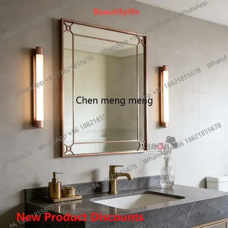 03 French light luxury wall-mounted bathroom mirror square frame bathroom makeup mirror retro living room decorative mirror