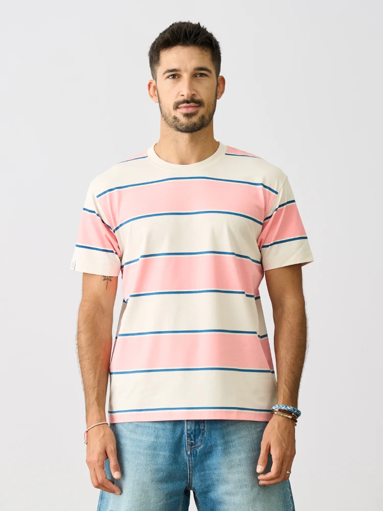 SIMWOOD 2024 Summer New Oversize 220g Sorona Cooling Tech Fabric T-shirts Men  Smooth Comfortable Striped Tops