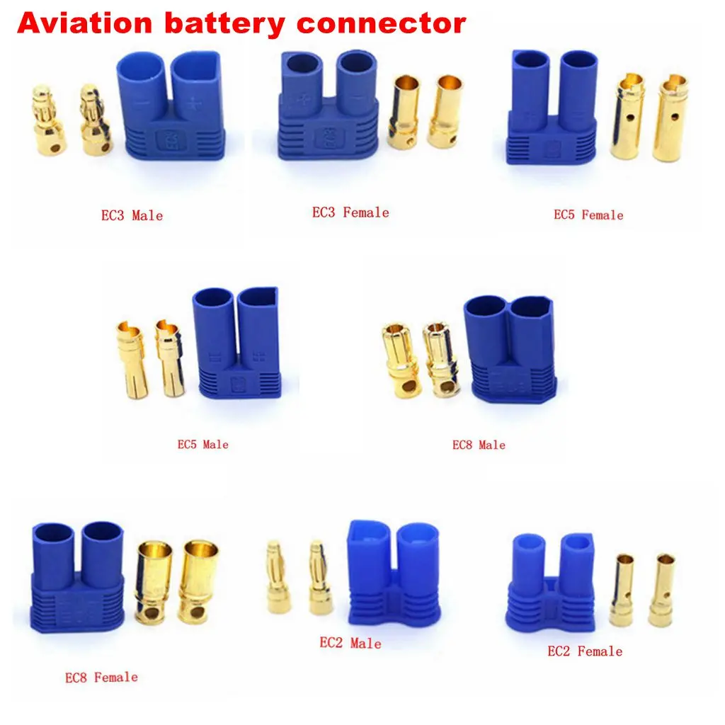 1Pcs   EC2 EC3 EC5 EC8 Battery Connector Kit Male/female Gold-plated banana plug RC components