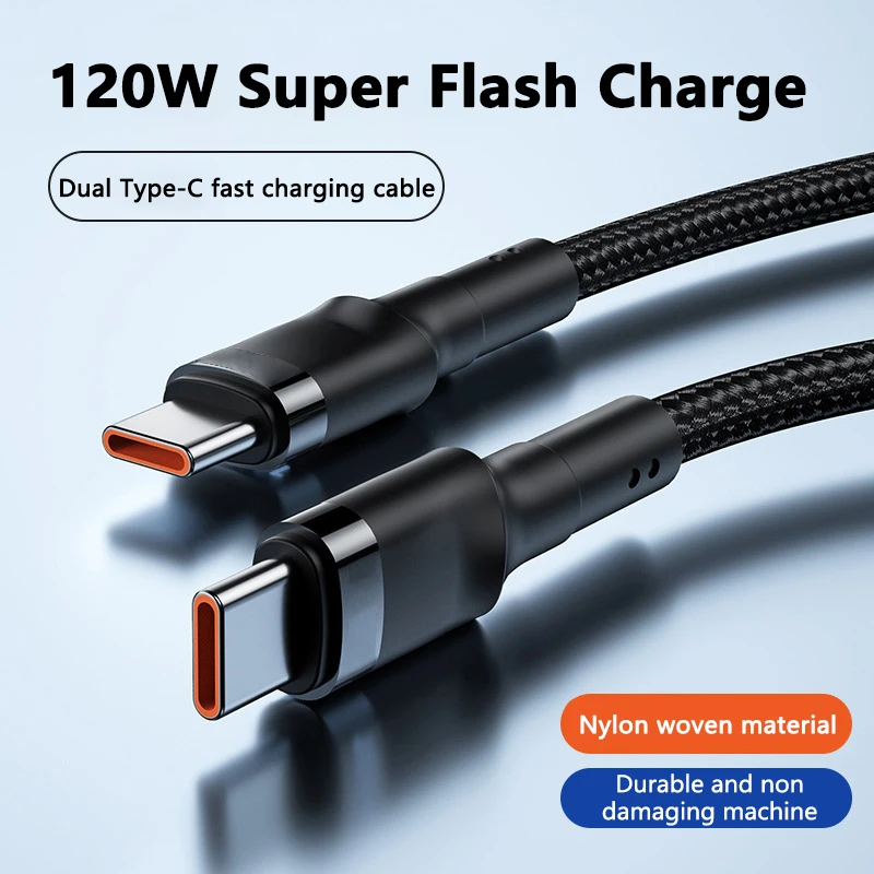 PD 120W USB C To Type C Cable For Samsung S24 S23 Super Charging Data Cord For iPhone 15 Plus Pro Max Xiaomi Fast Charger Cable