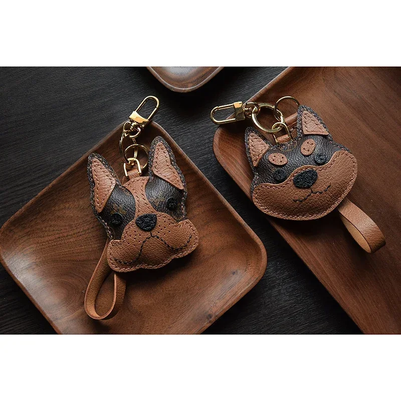 French Fighting Dog Shiba Inu Original Handmade Leather Bag Charmbag Keychain Simple And Cute Christmas Gift Keyring