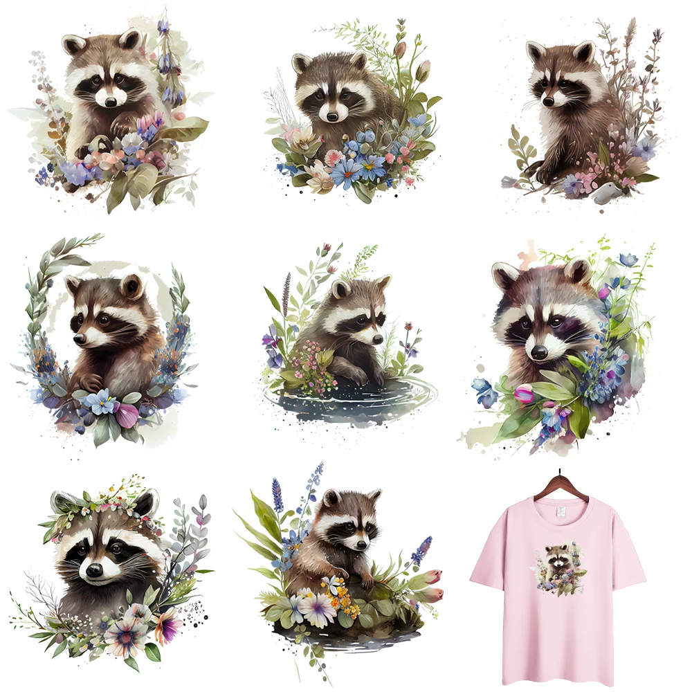 15cm Cartoon Little Raccoon Iron On Heat Transfer Stickers For Clothes DTF Pinted Vinyl Thermal Appliques Washable T-Shirt Decal