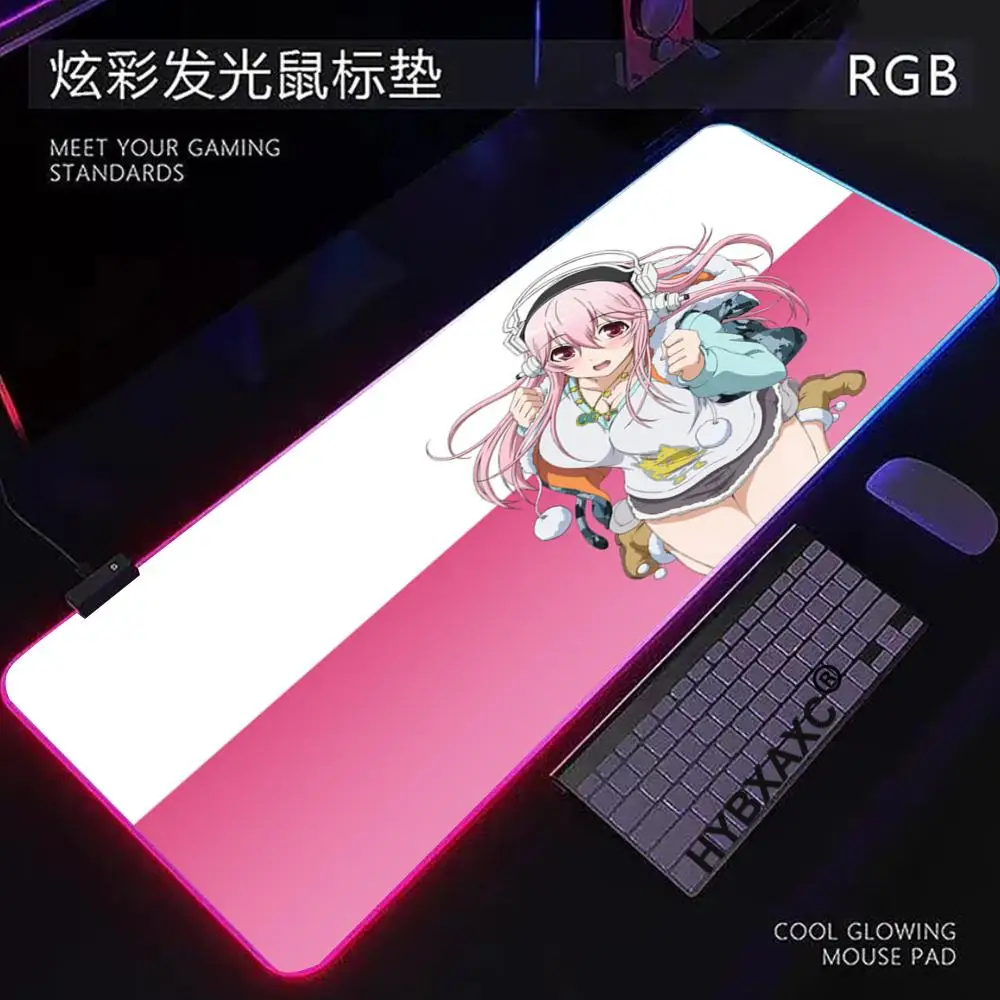 

RGB LED HD Cute Super Sonico Mouse Pad Computer Laptop Rubber Non-slip Mouse Mat Mousepad Gamers Decoracion Desk Mat XAXC