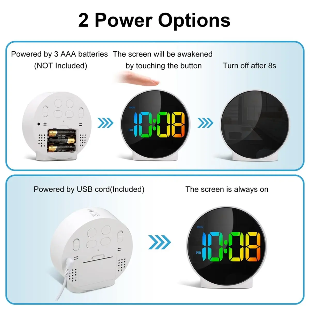 A08I Digital Alarm Clock LED Desk Electronic Clock Dual Alarm 12/24H Snooze Week Display Bedside Clock Table Clock Black
