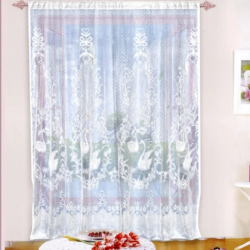 European Style White Swan Translucidus Lace Living Room Curtains Finished  Curtain 180cm Width 230 Height