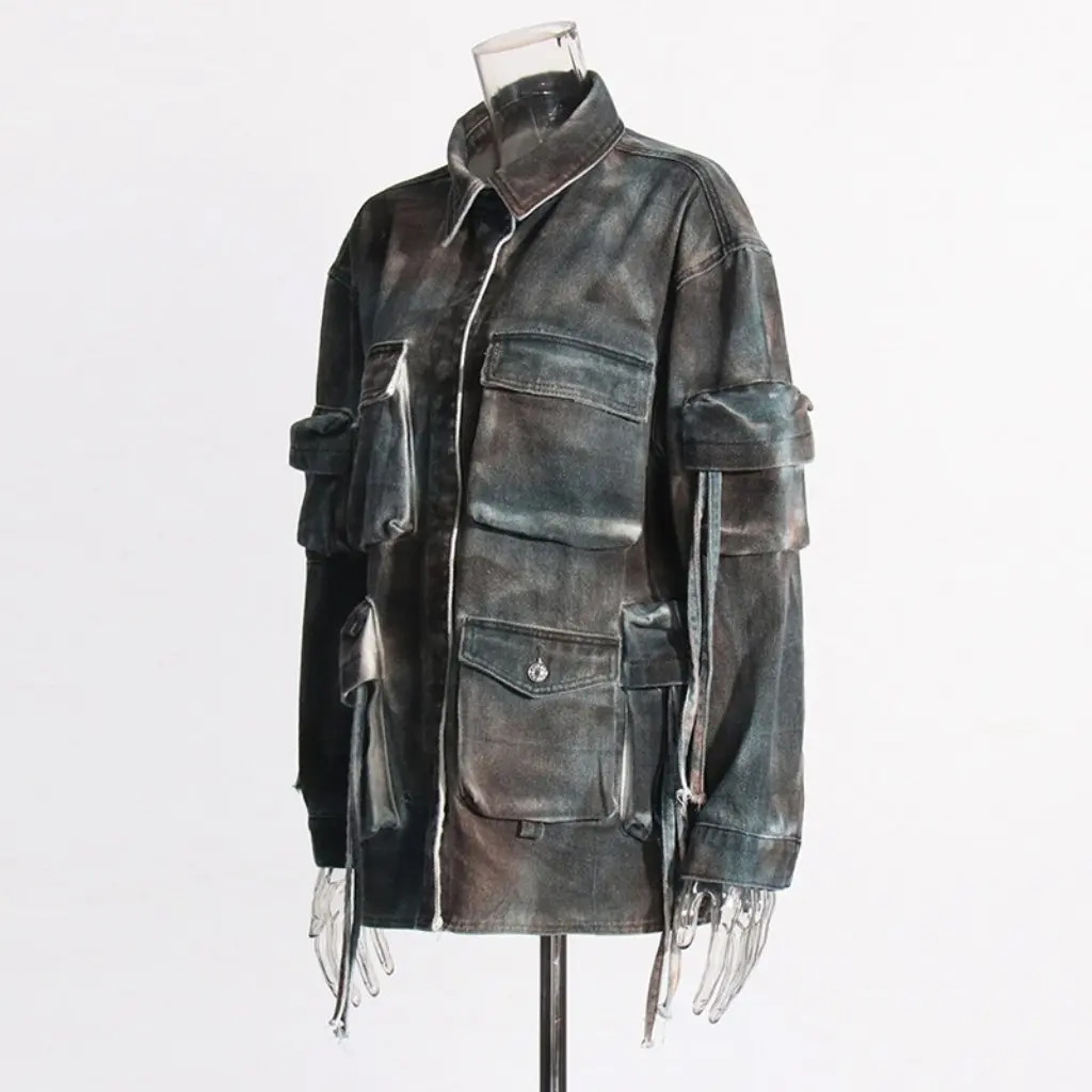 

Осенняя свободная джинсовая куртка с камуфляжным принтом, универсальная рабочая одежда, модная женская верхняя одежда с несколькими карманами