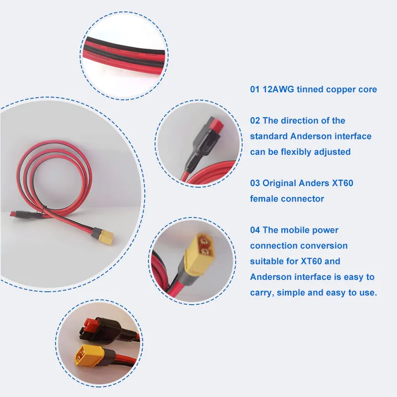 Cavo adattatore da 12 AWG XT60 maschio a 45A Anderson / XT60H-M a Anderson Cavo adattatore per cavo di alimentazione in rame stagnato da 1 M