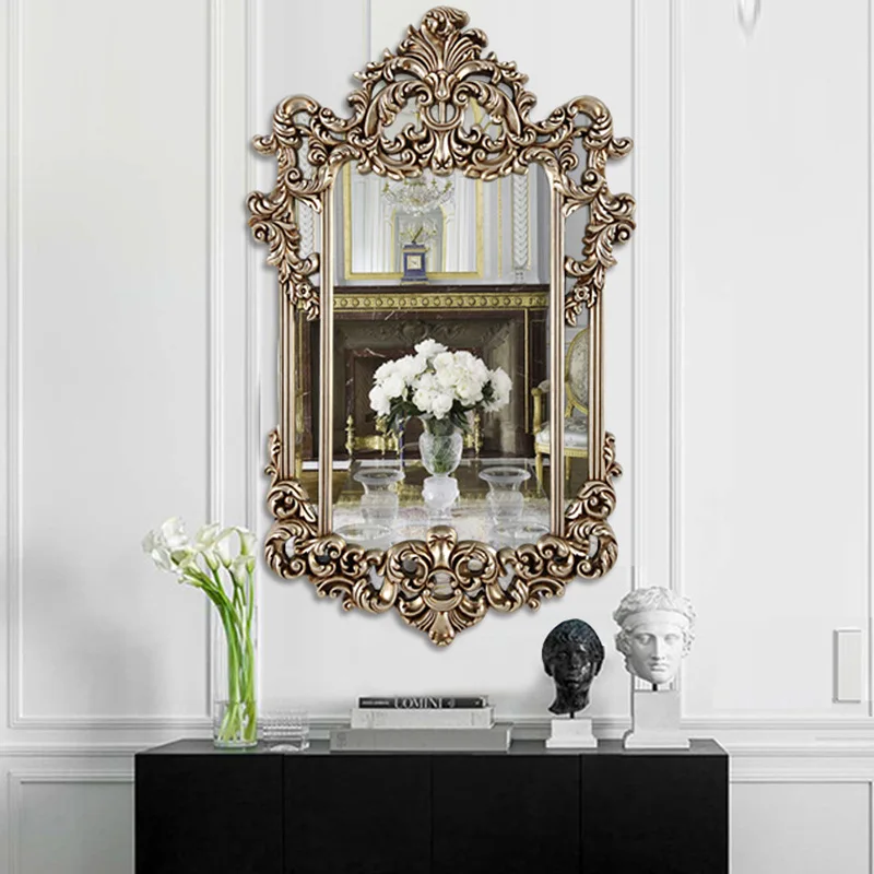European French retro style carved bathroom mirror bedroom makeup mirror living room wall hanging