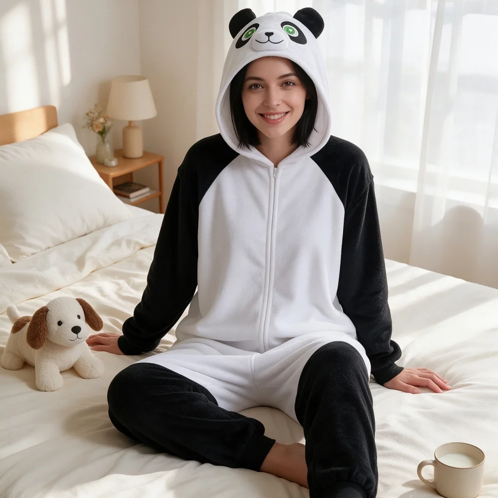 Onesie Panda Cartoon Animal Union Sleepwear Couple Winter Home Halloween Panda