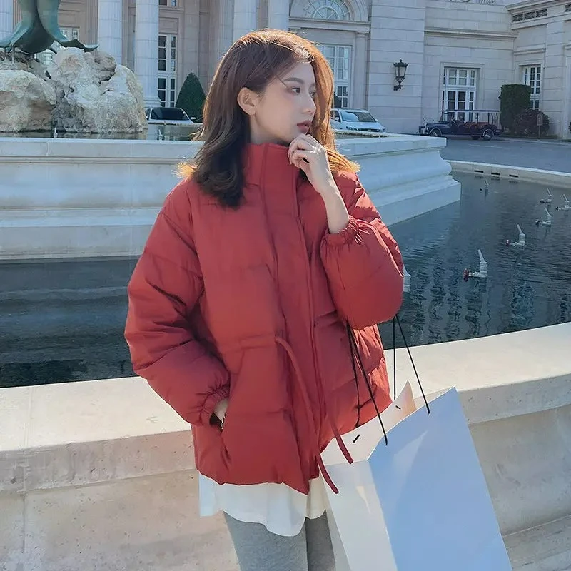 

Новая зимняя короткая пуховая хлопковая одежда с воротником-стойкой, модная свободная хлопковая куртка с талией, женская одежда для коротких парков