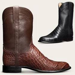 Men's Classic Crocodile Pattern Ankle Boots Retro Designed Men Shoes Wide Toe Western Cowboy Boots Pointed Working Boots for Men