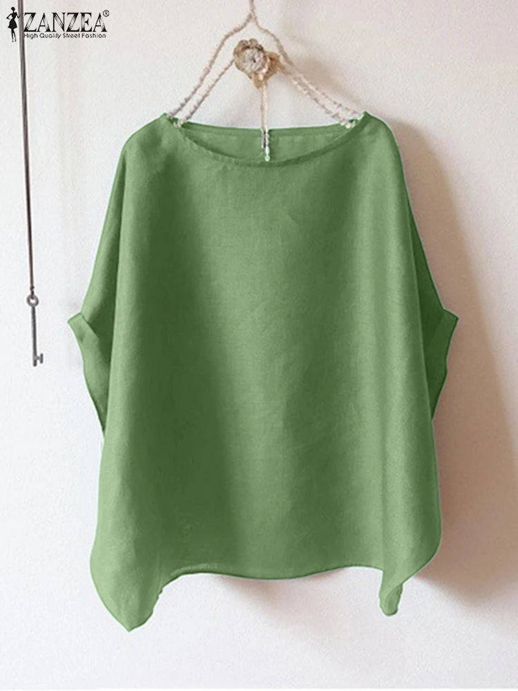 ZANZEA Stylish Women Blouse 2025 Summer Round Neck Solid Elegant Shirts Tunic Korean Tops Loose Casual Fashion Blusas Femininas