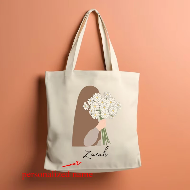 Personalized Muslin Tote Bag Muslimah Personalized Hijabi Bag Muslim Girl Hijab Islamic Eid Gifts for Her Ramadan Mubarak Decor