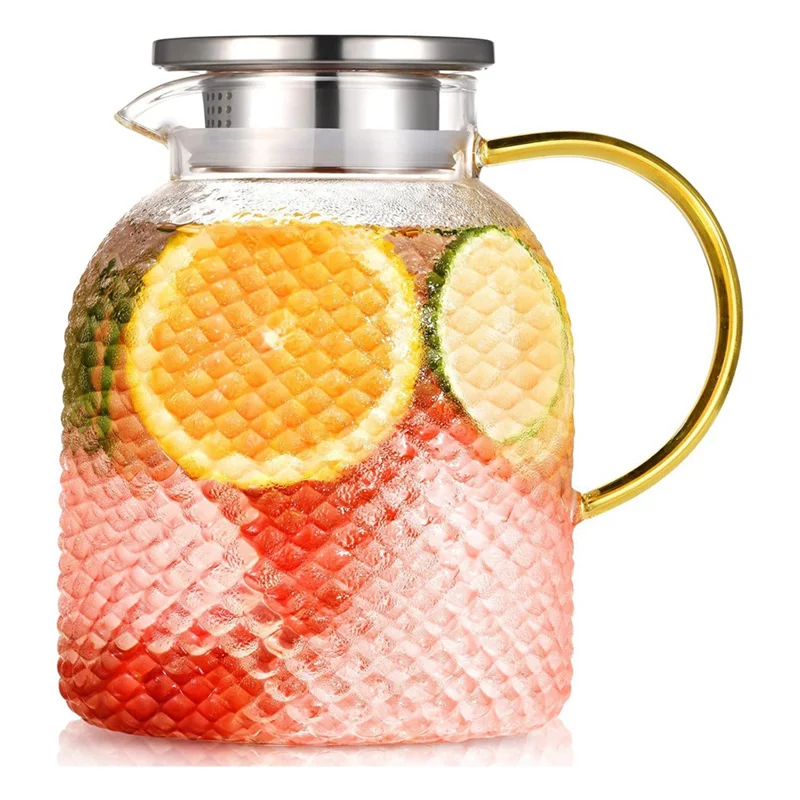 AB66-1.5L Glass Water Pitcher With Spout And Lid, 50Oz - Essential Fridge Pitcher For Refreshing Drinks