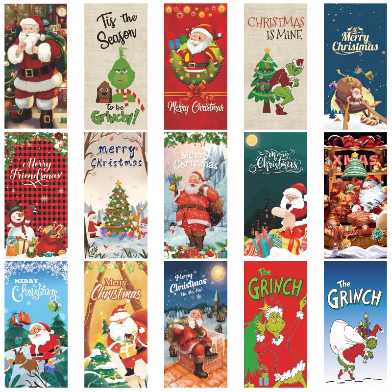 Merry Christmas Decoration Door Curtain Santa Snowman Reindeer Home Decor Xmas Hanging Cloth Ornament Party Gift Outdoor Navidad