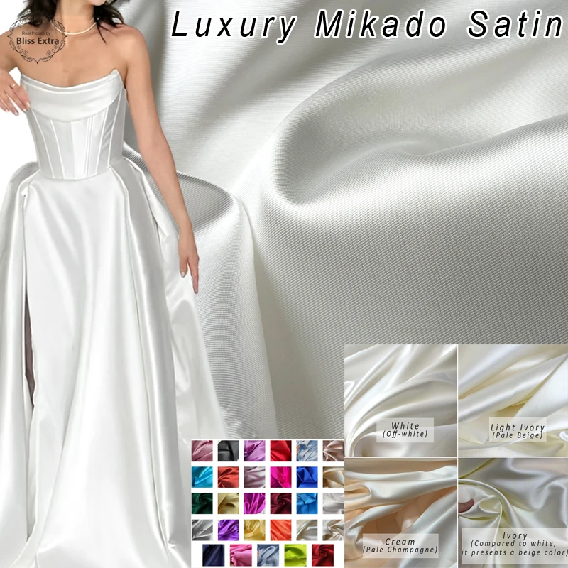 

Роскошная жесткая атласная ткань Mikado белого цвета на дворе, ткань для свадебного платья, саржевый атлас, материал для шитья своими руками