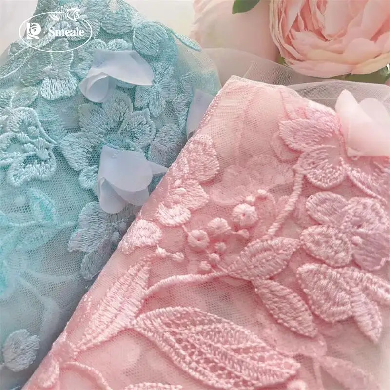 

Flesh Pink Light Green Chiffon Decal 3D Fabric, Children's Clothing Sewing Fabric.DIY Dress Home Fabric. Upholstery Fabrics