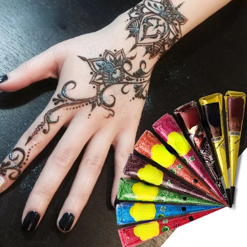 Natural Temporary Flash Tattoo Paste Black Henna Body Paint Arts Disposable Cones Sexy Tattoo Cream Indian Wedding Fashion