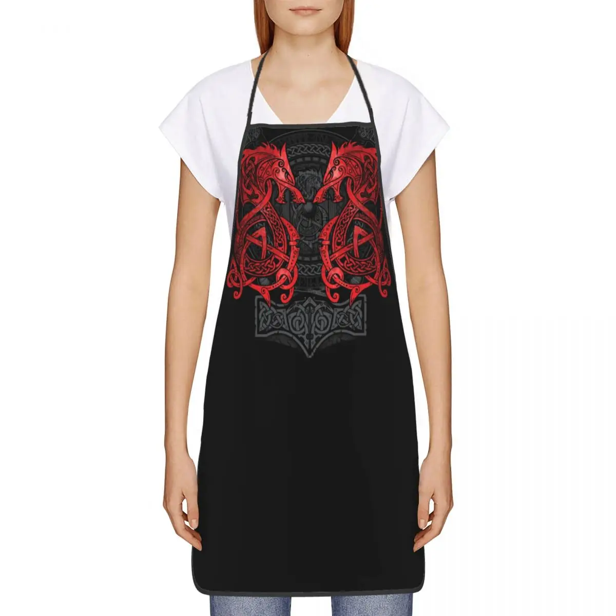 Custom Bib Fighting Fenrir Apron for Men Women Unisex Chef Kitchen Cooking Viking Nordic Monster Wolf Tablier Cuisine Baking