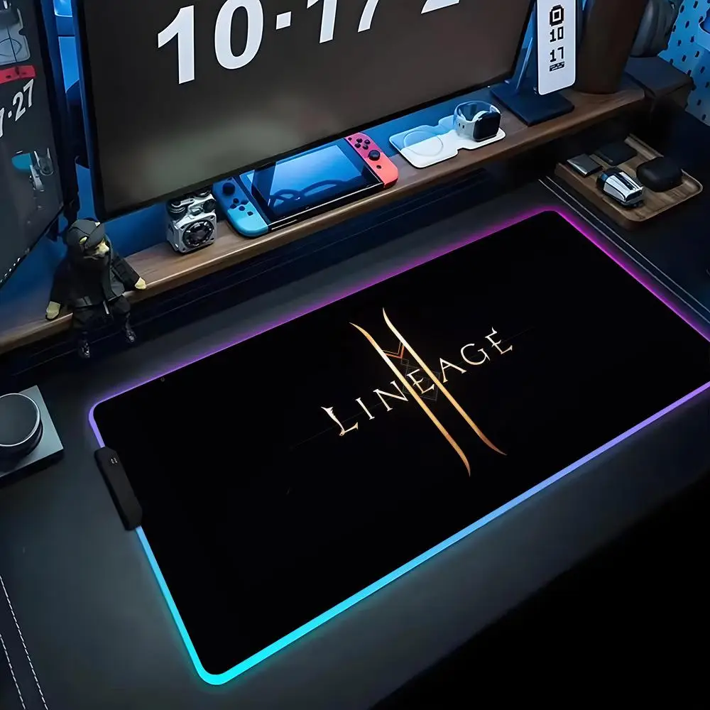 Lineage 2 Mouse Pad RGB Gaming Mousepad Big LED Pad PC Desk Mat Luminous Mouse Pad Large Keyboard Mats Table Rug With Backlit