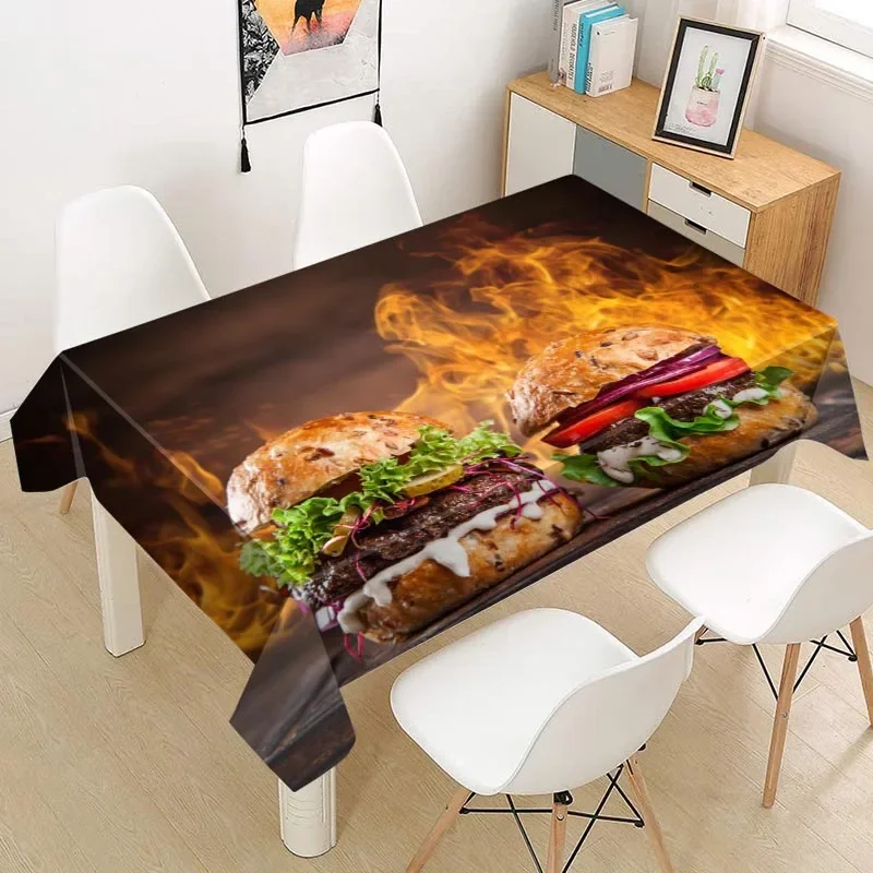 Creative Hamburger Tablecloth Dust-proof Home Living Room Desk Kitchen Dining Table Decor Washable Tablecloth Party TV Covers