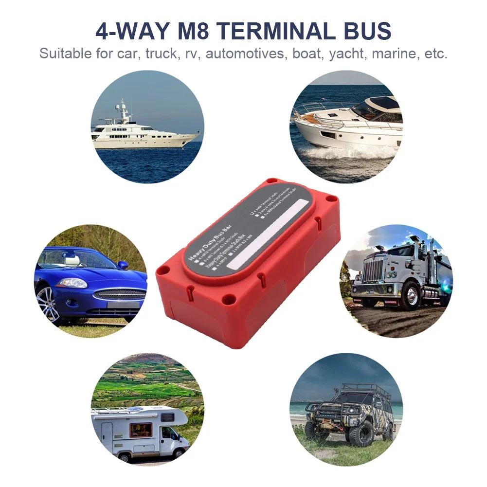 M8 Bus Bar Box Board 48V 300A 4 Way High Current Busbar Cable Organizer Box Boat Auto Max Connection Amplifier Power Case Parts