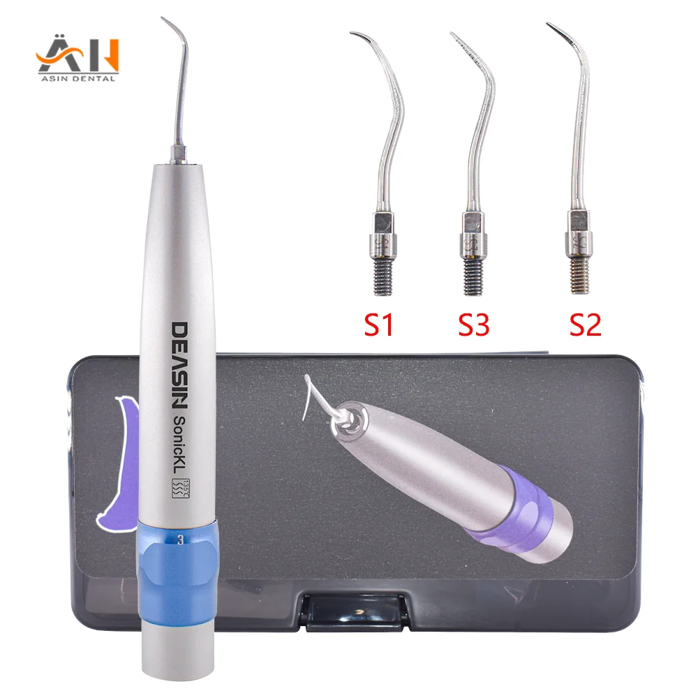 

Dental Air Scaler Handpiece Dentist Sonic Scaling Handle with 3 Perio Scaling Tips 135°C Disinfection Dentistry Equipment